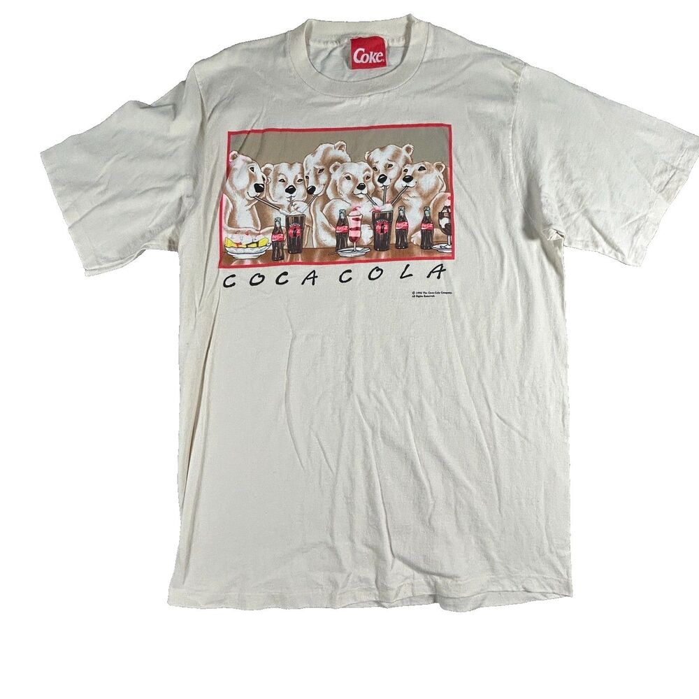 96 Vintage Coca Cola Polar Bears Single Stitch Graphic Tee 2XL Coke Bear Tee USA